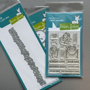 Lawn Fawn VALENTINE MICE Clear Stamps Set Sprinkles border and balloon bunch lot